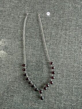 Sterling Silver Teardrop Necklace - Deep Red